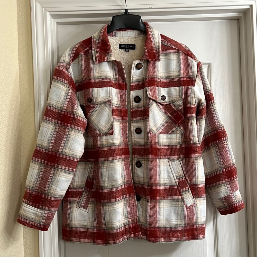 LOVE TREE Plaid, Fleece-Lined Shacket, size M
